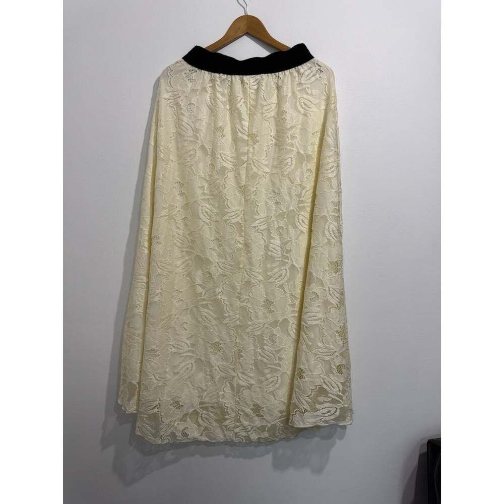 LuLaRoe Lucy A-Line Skirt S Ivory Floral Lace Midi Lined Elastic Waist 1133 - Picture 2 of 7